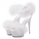 White Feather Fur Flurry Sexy Platforms Super High Stiletto Heels Sandals Shoes